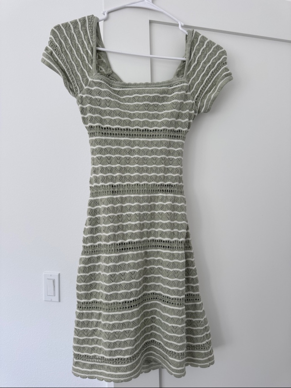 Hollister Sage Green and Cream Knit Scoop Mini Dress
